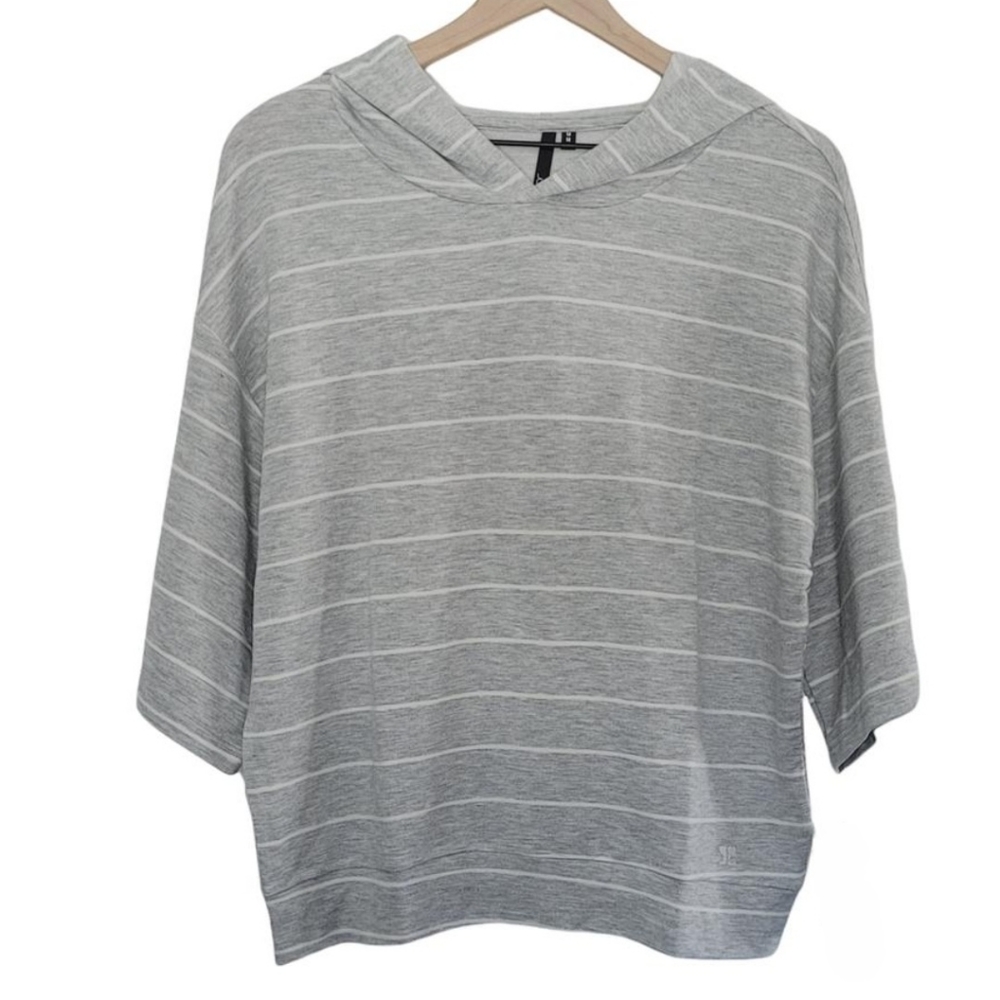 Joe's Jeans Drop Shoulder Gray & White Striped Flowy Hoodie